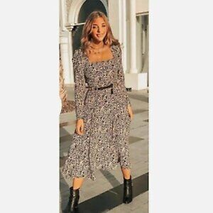 ZARA nwt ANIMAL PRINT DRESS SQUARE NECKLINE PUFF SHOULDER MIDI